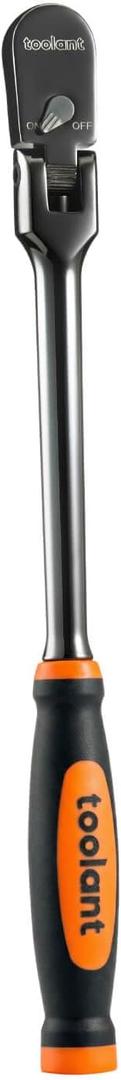 toolant 3/8" Drive Flex Head Ratchet Wrenches with Orange Rubber Handle, 90 Tooth Compact Flex Head Socket Ratchet Wrench, 12 Inch Length