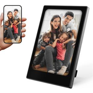 E-Ink Mini Digital Picture Frame, 4.0" Portable Photo Frame with Aluminum Alloy Case, IPS 4 Color Ink Screen, Easy Photo Upload Via FindXeink App, Best Photo Gifts for Parents (Black)