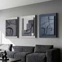 Azartslr 3D Abstract Textured Wall Art, Modern Black White Sandstone Wall Decor For Living Room, Blue Minimalism 3piece Home Bedroom Art Painting, Minimalist Artwork Dining Room Pictures Decoration