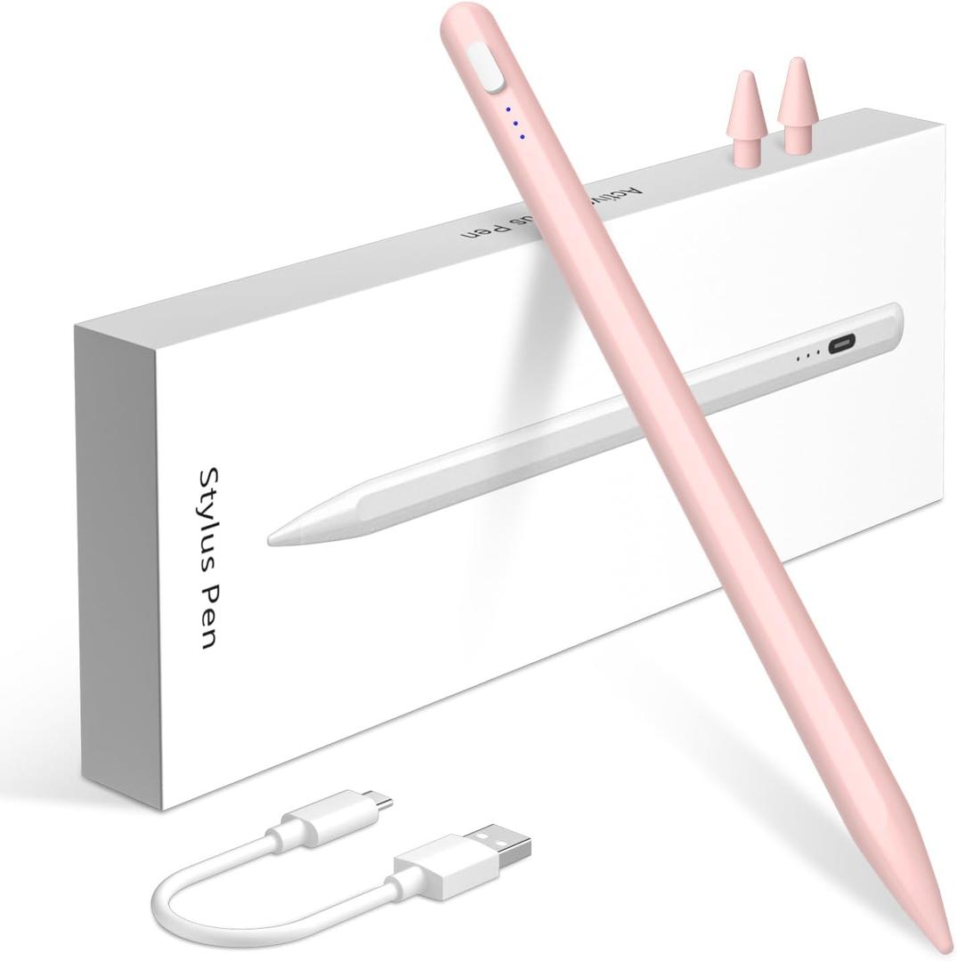 Stylus Pens for iPad 9th Gen 10th 11th Generation, USB C Magnetic Palm Rejection Tilt Sensitivity School Student Draw with Replacement Tips Type C Active Pencil for Apple iPad 11 (A16) 10 Pro Air Pink