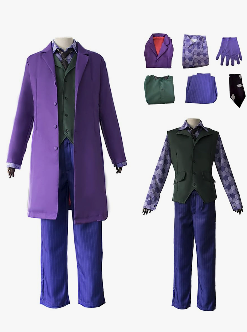 nezababy Joker Costume Adult Men Cosplay Knight Coat Shirt Vest Full Suit Outfit, Size 2XL