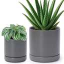 D'vine Dev 4.7 Inch & 6.5 Inch Ceramic Planter Pots for Plants with Drainage Hole and Saucer, Small Plant Pots Set, Speckled Grey, 94-G-S-3