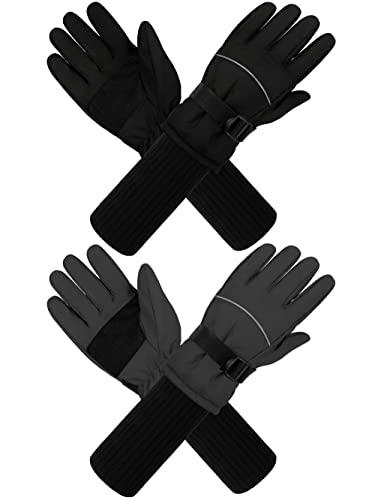 Cooraby 2 Pack Long Kids Winter Ski Gloves Waterproof Warm Snow Gloves Thick Unisex Mitten Gloves for Girls Boys, One Size