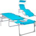 #WEJOY 4 in 1 Tanning Chair with Face Hole & Canopy & Side Table, 5 Positions Adjustable Folding Waterproof Facedown Chaise Lounge with Pillow Quick Dry for Beach Pool Outdoor Camping Patio (Blue)