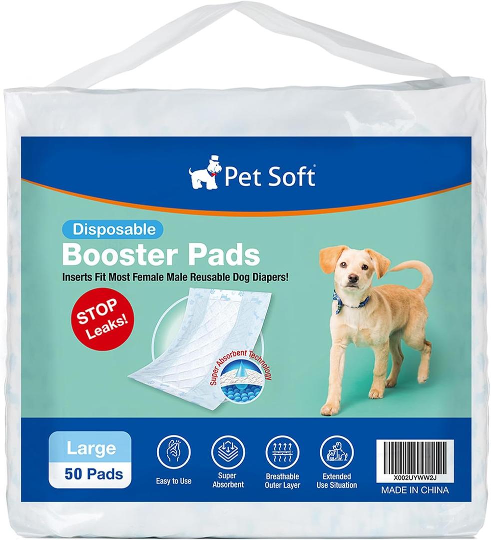 Pet Soft Dog Diaper Liners - Disposable Dog Diaper Booster Pads for Male & Female Dogs fit Most Dog Wraps and Belly Bands Up-Graded (Blue, L-50ct)