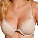 zossav Push Up Lace Front Closure Bra for Women Padded Underwire Plunge Demi Racerback Bralette 32 B