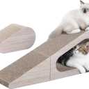 PAWZ Road Cat Scratcher, Triangle Cardboard Cat Scratcher 28.3 Large Scratch Pad 2 in 1 Cat Tunnel Scratcher with Interactive Toy Balls for Indoor Cats