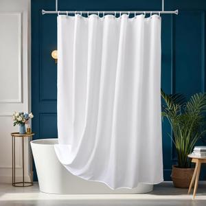 Long Shower Curtain Liner 78 Inches Height-Water-repellent Fabric Shower Curtains Set With 12 Hooks, White Bathroom Curtain Weighted Bottom Machine Washable, Soft Cloth & Hotel Luxury Spa, 72x78