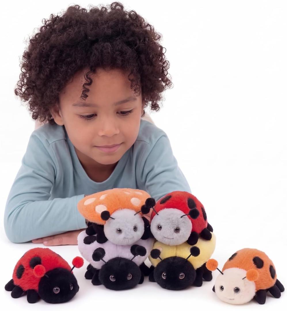 MaoGoLan 4Pcs Bulk Ladybug Stuffed Animals,4.7 inches Small Ladybird Plush Toys for Insect Lover,Colorful Mini Lady Beetle Plushies for Theme Party Decorations,Baby Shower, Classroom Prize