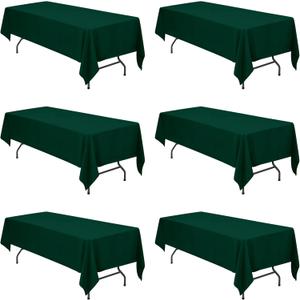 BRILLMAX 6 Pack Hunter Green Tablecloths 60 x 126 Inch for 8ft Rectangle Tables - 150 GSM Polyester Fabric, 15" Standard Drop, Water, Stain & Wrinkle Resistant Cloth Cover for Wedding Dining Buffet