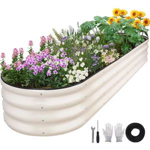 Galvanized Raised Garden Bed - 8×2×1ft Planter Raised Beds for Gardening | Oval Metal Garden Planter Box with Safety Edging and Bracing Rods for Vegetables Fruits and Flowers (White)