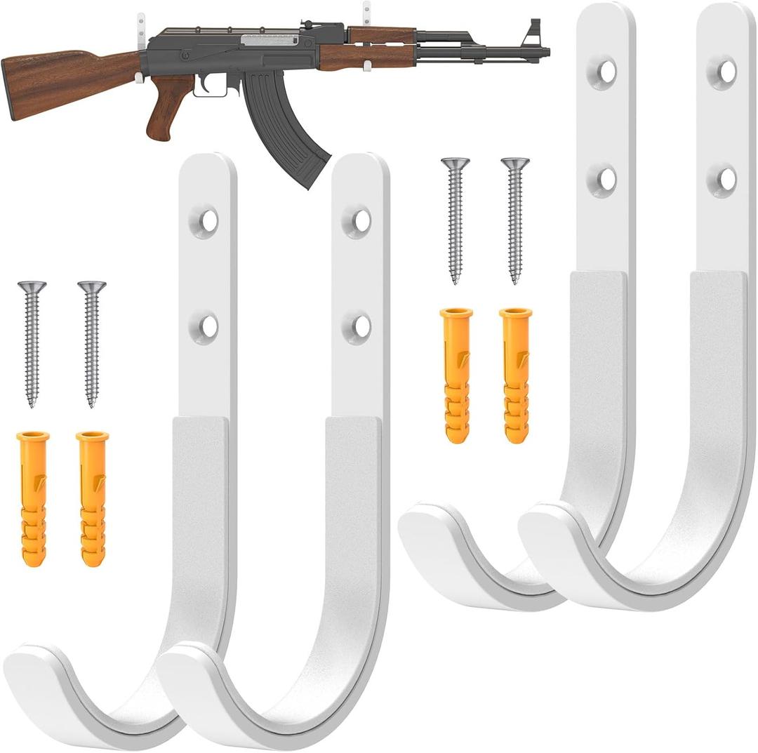 2 x Metal Gun Rack Wall Mount Rifles Shotgun Wall Mount Gun Hooks Wall Mount Gun Hanger for Storing Rifles, Shotguns and Bows with Soft Padding (White-2 Pair)