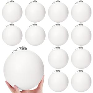 Poen 12 Pcs 6 Inch Large Christmas Ball Ornaments Glitter Extra Large Christmas Ornaments Giant Xmas Balls Tree Decorations with Hanging Loop for Xmas Holiday Party Decor (White)