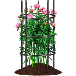 19.5" D x 39" H Peony Plant Support Cage, 3 Tier Stackable Plant Support Ring, Metal Core with PVC Coated Stakes, Garden Plant Support for Peonies Tomatoes and Climbing Plants