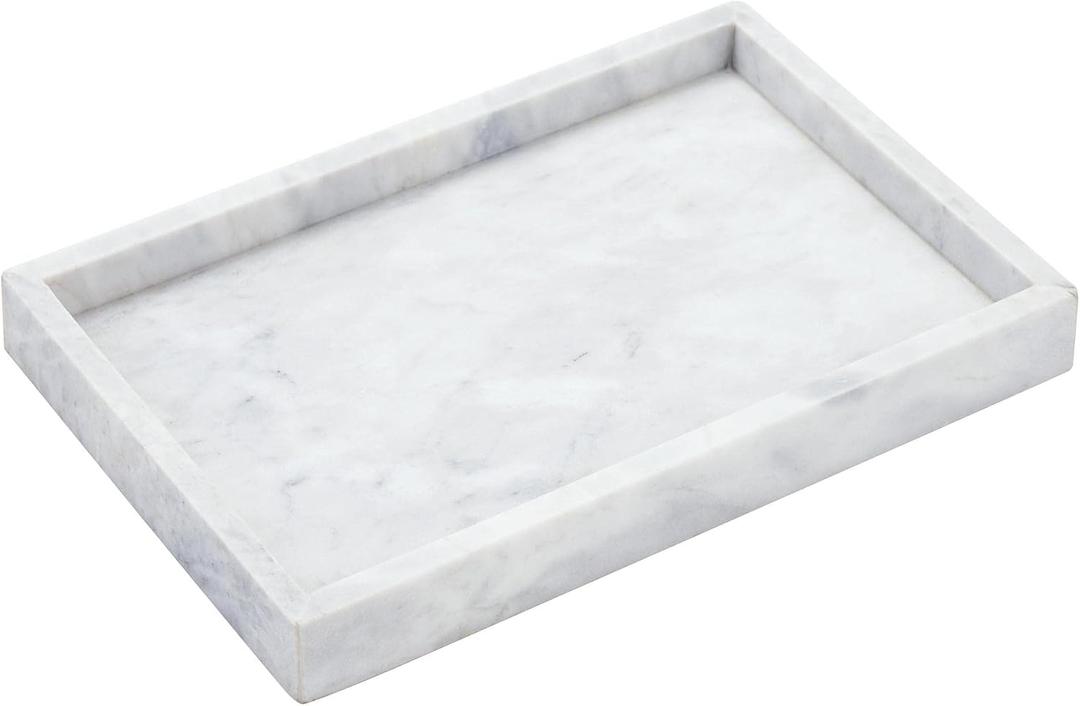 10" x 6" Moreast Real Natural Marble Vanity Tray, Genuine Marble Storage Tray for Home Decor, Large Stone Tray for Bathroom/Kitchen/Vanity/Dresser, Non-Resin/Non-Ceramic, 10 x 6 inch
