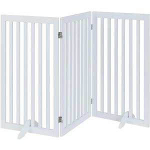 Unipaws Indoor 3 Panels Classic Freestanding Wooden Foldable Pet Gate with Support Feet - White, 20" W x 36" H