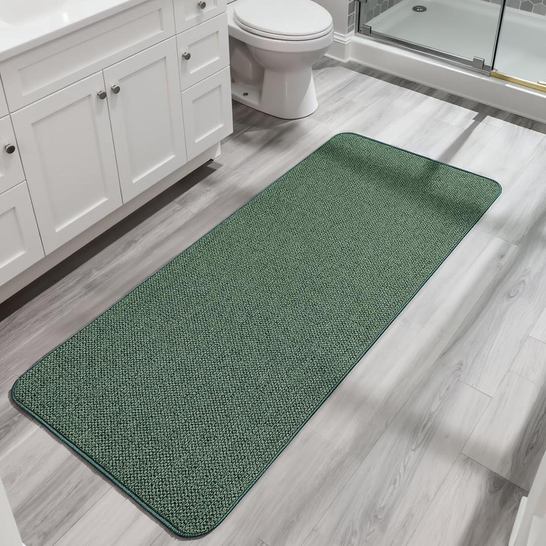 Bath Mat,Ultra Thin Bathroom Runner Rugs,Large Bath Mats for Bathroom,Quick Dry,Non-Slip,Machine Washable,Low Pile,Bath Rug,Shower Outside,Sink,Home Decor Accessories.Green,1'5"x4'11"17x59inch