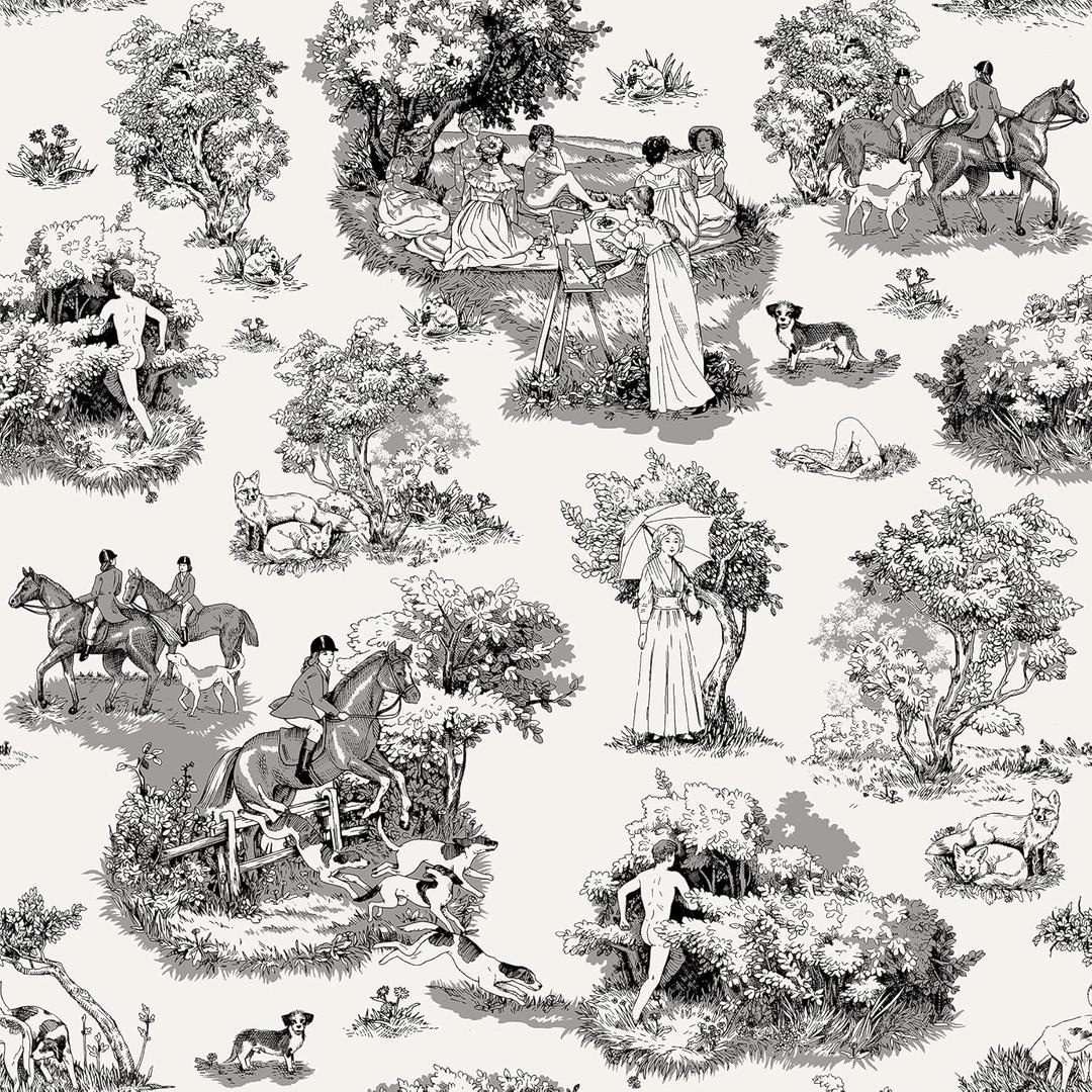 NuWallpaper x Rachel Antonoff Black The Chase Peel and Stick Wallpaper, RAS6263