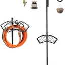 Garden Hose Holder, Upgraded Heavy Duty Water Hose Holder, Freestanding Hose Stand with 2 Shepherds Hooks, Thickened Bird Feeder Pole Detachable Water Pipe Rack Organizer for Outside Yard Lawn