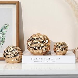 Wenqik Gold 3 Pcs Knot Decor, Chain Link Coffee Table Bookshelf Decor Accents, Entry Table Ceramic Aesthetic Minimalist Decorative Objects for Modern Home Living Room Decoration 3 Sizes