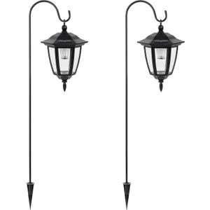 Viewsun 34 Inch Solar Hanging Lights, Shepherd Hook Lights with 2 Shepherd Hooks Waterproof Outdoor Decorative Solar Lantern Lights for Garden Decor, Patio, Backyard, Pathway, 2 Pack (White)