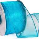 Ribbli Turquoise Blue Organza Wired Ribbon, Sheer with Metallic Edge, 2-1/2 Inch x 20 Yards Christmas Tree Ribbon for Decoration Large Gift Wrapping,Wedding Decoration