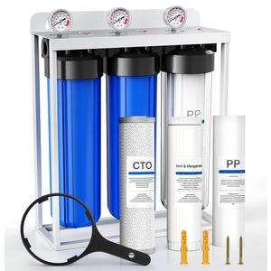 Whole House Water Filter System,Reduce Scale Chlorine,3 Stage Water Purifier,Top-Tier Sediment & Carbon Filter with FOF Technology Filter Out 99% Vocs,Metal,Soften Water,Healthier Skin,20x4.5Inch