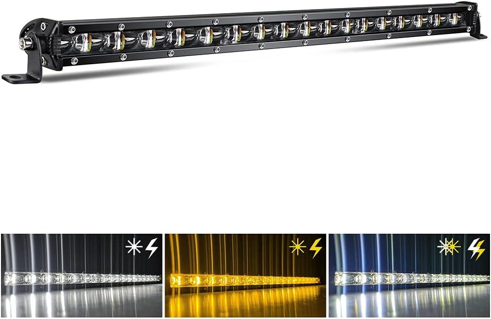 CO LIGHT Led Light Bar Single 20 inch Slim Single Row Lightbar Driving Combo Beam Off Road Fog Work Lights with Mounting Brackets & 6D Reflectors for Truck, Car, Cabin, Boat, ATV, UTV (White&Amber)
