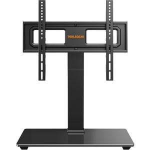Perlegear Universal Swivel TV Stand Base for 3270 inch TVs, Height Adjustable Table Top TV Stand Mount with Tilt, Tempered Glass Base, Holds up to 88 lbs
