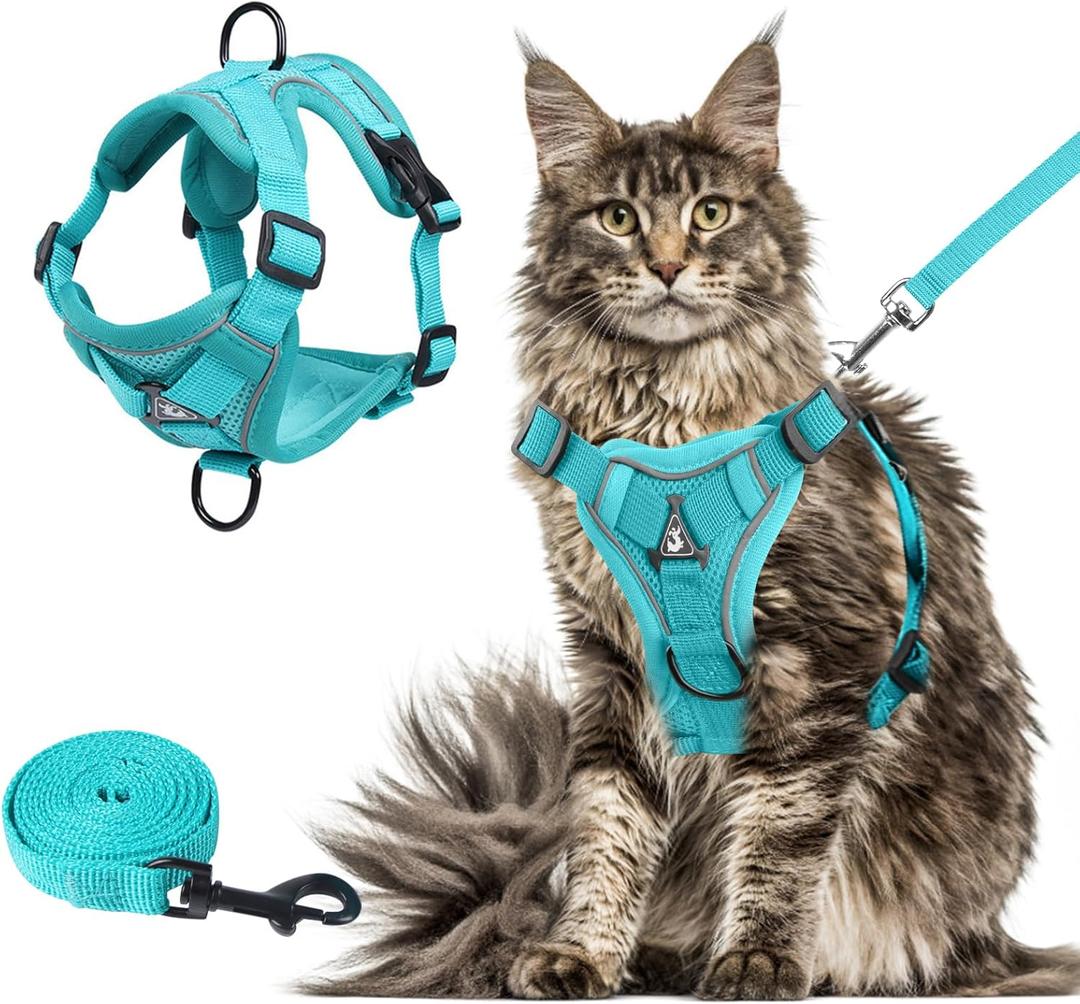 Wanheart Summer cat Chest Harness and Leash, Anti-Escape Adjustable Soft mesh cat Leash and Chest Harness Set for All Types of Cats cat Vests (Emerald, XL) (XL:16.5-22.04lb)