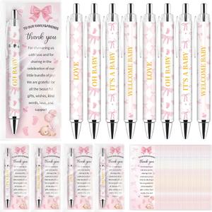 36 Sets Pink Bow Baby Shower Favors Coquette Ribbon Rolling Paper Ballpoint Pens Thank You Greeting Cards for Writing Journal School Office Home Gender Reveal Party Guests Supplies