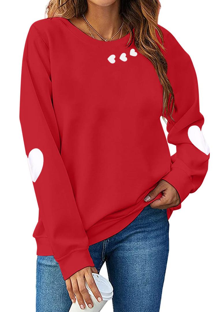 Love Letter Print T Shirt Women Funny Valentine's Day Tee Shirt Love Heart Graphic Long Sleeve Tops Red-Heart (S)