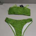 ZAFUL Women Strapless Textured Bandeau Bikini 2 Piece Swimwear Cheeky Solid Lace up Bathing Suits (Small, 1-light Green)