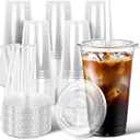 Ginkgo 50 Pack 20 oz Plastic Iced Coffee Cups with Lids and Straws, Clear Disposable To Go Cups for Coffee, Cold Drinks, Smoothie and Coffee Bar Accessories