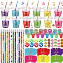 144 Pcs Happy Birthday Gifts for Students Return Gifts Birthday Party Favor Cups School Stationery Set Pencils Erasers Stampers Sharpeners Classroom Exchange Present for Goodie Bag Stuffers