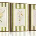 KISSFOX 3 Piece Framed Wall Art Floral Wall Decor Wildflower Canvas Wall Art Flower Pictures Boho Botanical Paintings Green Poster Wall Decor For Girly Room Bedroom Apartment Dorm Living Room, 16"×24"