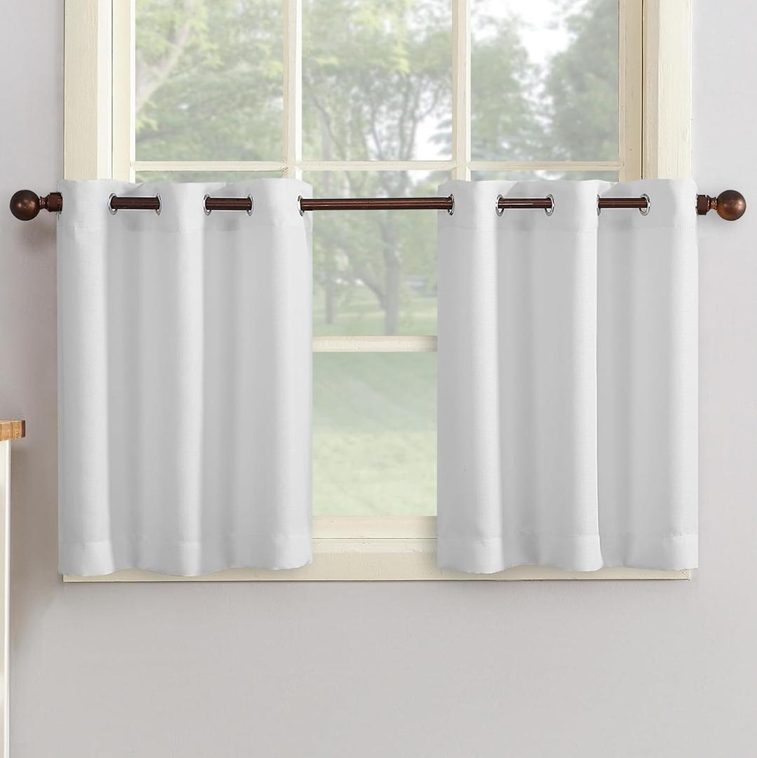 No. 918 Montego Casual Textured Semi-Sheer Grommet Kitchen Curtain Tier Pair, 56" x 24", White
