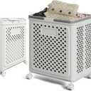 50L foldable storage basket, small plastic laundry basket with wheels and handles, space-saving rolling basket, small square laundry basket.