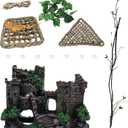 Tank Accessories for Bearded Dragon Include Resin Classical Castle Reptile Hammocks Climb Habitat Hanging Jungle Vines Flexible Leaves Climbing Decor for Chameleon Lizard Gecko Spider(5 PCS)