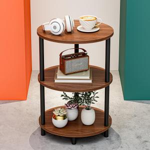 Round Pedestal End Table - 3-Tier Oval Accent Table for Small Spaces, Rustic Wood and Metal Couch Side Table, Nightstand for Bedroom or End Table Living Room, Easy to Assemble, Rustic Walnut