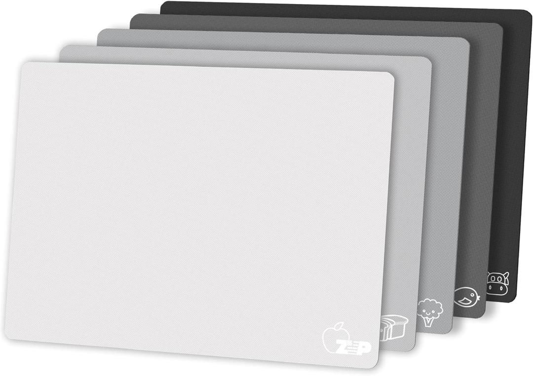 ZVP Flexible Plastic Cutting Board Set of 5 Gradient Color, Colorful Chopping Boards, BPA Free Mats, Non-Slip, Dishwasher Safe, 15x12 Inch, Gray Neutral Colors