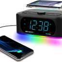 Emerson Smartset 7-Color Bluetooth Speaker - 10W Stereo Sound, 15W Wireless Charging, and LED Lights Changing to Music,Black
