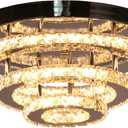 Modern LED Crystal Chandeliers 3-Tier Flush Mount Ceiling Light Fixture Round LED Crystal Chandelier Light for Bedroom Bathroom Kitchen Office(Warm White)