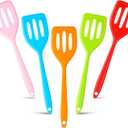 5 Pack Small Silicone Spatula Mini Rubber Turner High Heat Resistant Slotted Egg Fish Spatula Flipper Small Pancake Turner Mini Serving Cooking Kitchen Utensils (Red Blue Green Orange Pink)