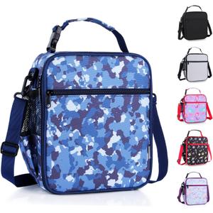 Kids Insulated Lunch Box Bag, Thermal Picnic Cool Bags with Adjustable Strap for Adults Children Women Men Boys Girls School Work (CAM-Blue)