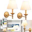 TREELAND Antique Brass Wall Sconce 10000 mAh Battery Operated Wall Light Set of Two, 25-60 Hours Battery Life Remote Control Dimmable Rechargeable LED Bulb, 16 Color Temps LED for Bedroom Living Room