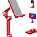 OCYCLONE Phone Stand, Adjustable Height and Angle Foldable Cell Phone Stand Holder for Desk, Taller iPhone Stand Compatible with 4.7"-13" Smartphones iPad Tablet, Red