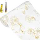 Shelf Liners for Kitchen Cabinets 12in x 20FT Non Adhesive Drawer Liner Gold Floral Thickened Shelf Liner Paper Strong Non-Slip Easy to Clean for Tool Box Refrigerator with Knife and Tape Measure