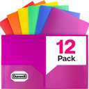 Dunwell Colored Plastic Folders with Pockets - (12 Pack, Assorted Colors), 2-Pocket 8.5x11 Folders for School and Office, Heavy Duty Long Lasting Poly, Includes Labels