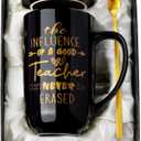 Teacher Gifts for Men, Male Teacher Appreciation Gifts from Students, Best Teacher's Gift on Christmas Graduation Retirement, 18Oz Metal Glaze Ceramic Coffee Mup with Spoon Lid Card Gorgeous Box